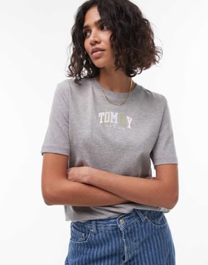 Tommy Jeans multicolour varsity logo t-shirt in grey