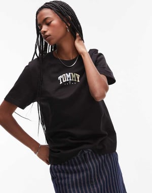 Tommy Jeans neutral varsity logo t-shirt in black