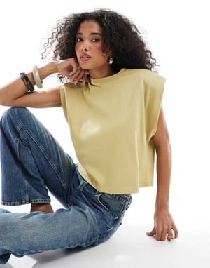 ASOS DESIGN sleeveless shoulder pad top in sage