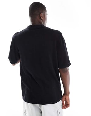 Jack & Jones överdimensionerad knappad stickad polo i svart
