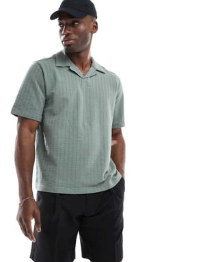 ONLY & SONS delad hals seersucker polo i salvia grön