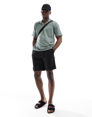 ONLY & SONS delad hals seersucker polo i salvia grön