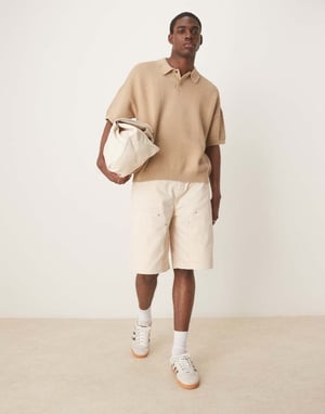 ASOS DESIGN oversized passform texturerad stickad polo i beige