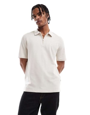 Jack & Jones strukturerad zip-polo i beige