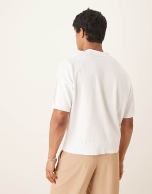 ASOS DESIGN oversized stickad bomullspolo med knappar i vitt