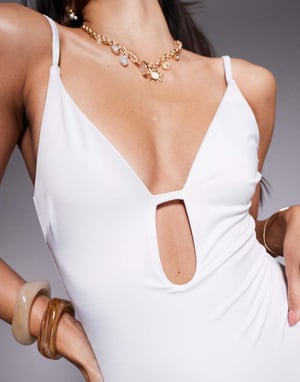ASOS DESIGN Maya skär ut djup urringad baddräkt i vitt