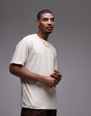 Topman relaxed fit t-shirt with linen blend in stone