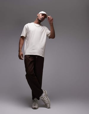 Topman relaxed fit t-shirt with linen blend in stone