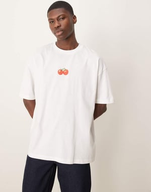 ASOS DESIGN oversized t-shirt with cartoon graphic in white