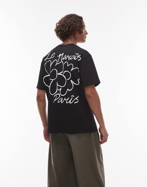 Topman relaxed fit t-shirt with front and back Le Marais raised print in black
