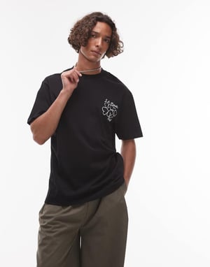 Topman relaxed fit t-shirt with front and back Le Marais raised print in black