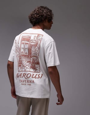 Topman relaxed fit t-shirt with front and back taverna print in white