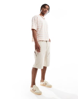 ASOS DESIGN heavyweight boxy oversized t-shirt in pink and white stripe