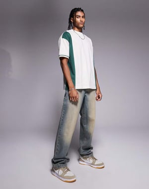 ASOS DESIGN oversized colour block t-shirt in cream and green