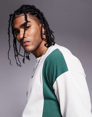 ASOS DESIGN oversized colour block t-shirt in cream and green