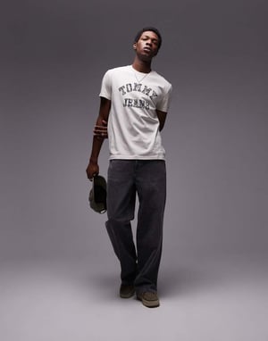 Tommy Jeans paisley varsity logo t-shirt in off white