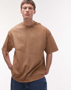 Topman extreme oversized washed raw seam detail t-shirt in brown
