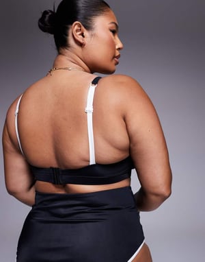 ASOS DESIGN Curve exklusiv kontrastbindning smal cropped bikiniöverdel i svart
