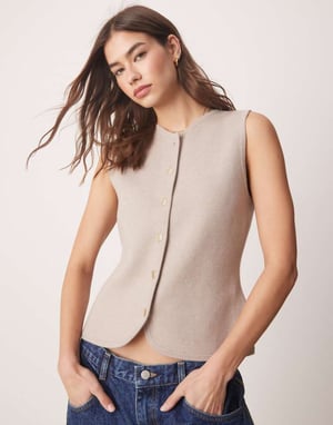 Abercrombie & Fitch högkrage knapplång stickad väst i taupe