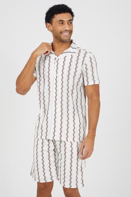 Wavy Stripe Revere Collar Short Sleeve Shirt