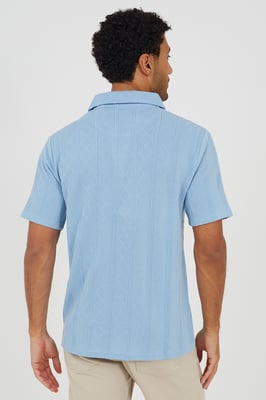 Wavy Stripe Revere Collar Short Sleeve Shirt