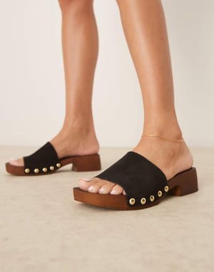 ASOS DESIGN Flare premium mocka mule sandaler i svart