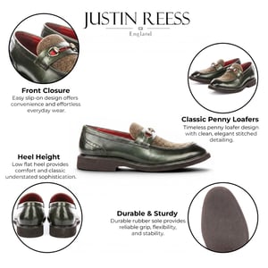 Justin Reess herenschoenen groene leren visgraat-tweed loafer schoenen - Tristian