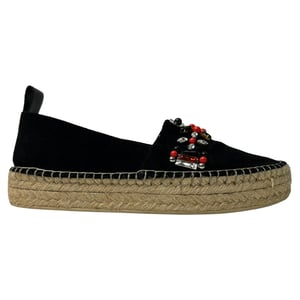 Louis Vuitton Front Pier Crystal Embellished Espadrilles in Black Suede