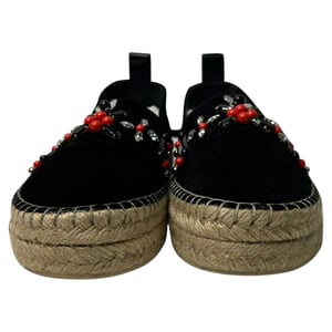 Louis Vuitton Front Pier Crystal Embellished Espadrilles in Black Suede