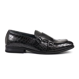 Men's Black Vegan Leather Double Monk Strap Loafer Shoes