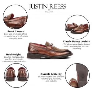 Justin Reess herenbeige leren visgraat-tweed loaferschoenen - Tristian