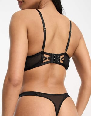 Ann Summers Wildflower contrast floral embroidered thong in black