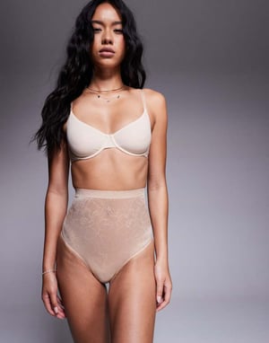 Bye Bra Lacy invisibe lace high waist shaping thong in beige
