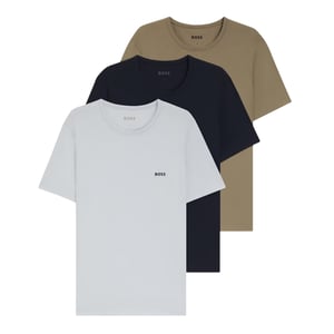 Boss T-shirt med broderad logotyp och rund hals för män (3-pack) (Vit/brun/svart)