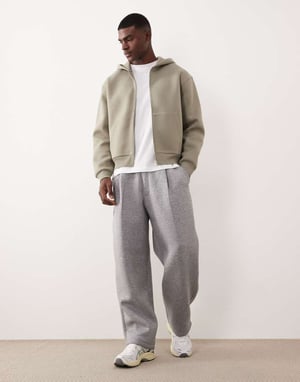 ASOS DESIGN tung avslappnad boxy zip-up hoodie i scuba-liknande tyg i kaki - KHAKI