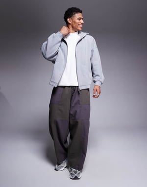 ASOS DESIGN premium tyngd extrem oversized zip-hoodie med fast nederkant i 400gsm gråmelerad - GRÅ