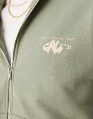 ASOS DESIGN boxy zip-hoodie med bröst- och ryggtryck i dammig grön