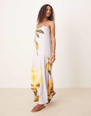 ASOS DESIGN bandeau-blommig maxikjol