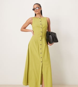 ASOS DESIGN Lång slash-hals knapplåst väst maxi-klänning i grön