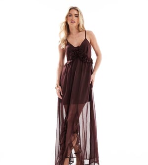 Miss Selfridge Petite boho korseett detalj cami maxi i brunt