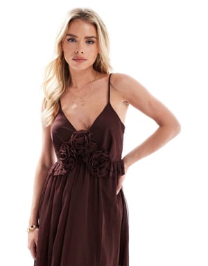 Miss Selfridge Petite boho korseett detalj cami maxi i brunt