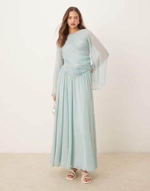 ASOS DESIGN asymmetrisk maxiklänning med öppen rygg i ljusblått och låg midja