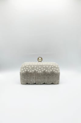 Vintage Pearl and Diamante Clutch Bag in Silver
