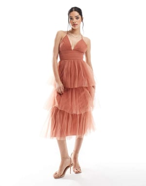 Lace & Beads Bridesmaid Odette midaxi klänning i terrakotta