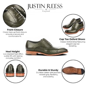 Justin Reess heren groene leren kruissteek met teenkap Oxford schoenen - Jett