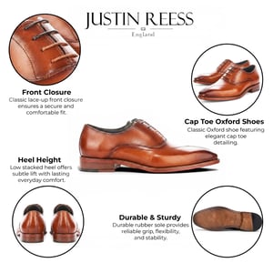 Justin Reess heren beige leren kruissteek met teenkap Oxford schoenen - Jett