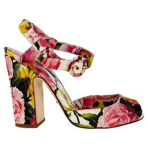 Dolce & Gabbana Floral-Print Peep-Toe Sandal Heels in Multicolor Canvas