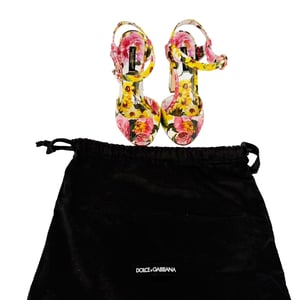 Dolce & Gabbana Floral-Print Peep-Toe Sandal Heels in Multicolor Canvas