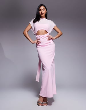 ASOS DESIGN genomskinlig overlay maxi-klänning i ljusrosa