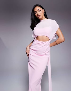 ASOS DESIGN genomskinlig overlay maxi-klänning i ljusrosa